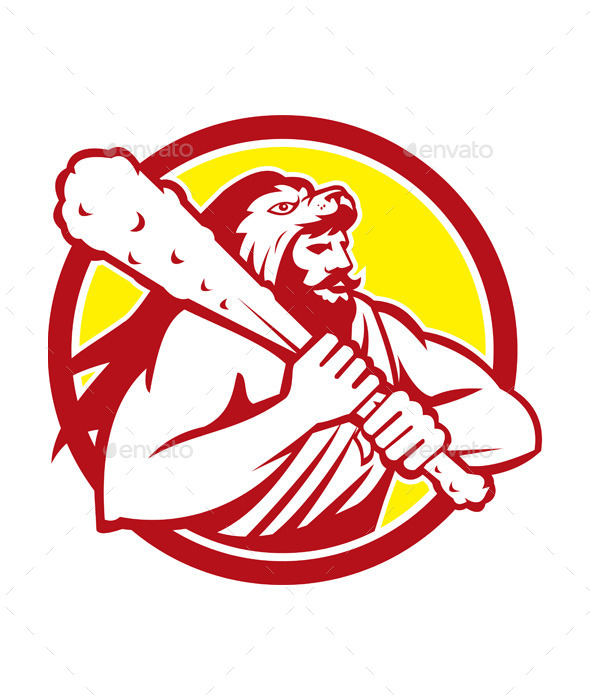 GraphicRiver Hercules in Lion Skin Wields Club Retro Circle 10412392 GraphicRiver Hercules in Lion Skin Wields Club Retro Circle 10412392