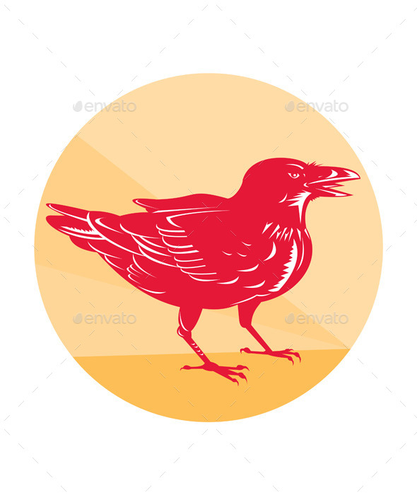 GraphicRiver Raven Side Woodcut Retro Circle 10412407 GraphicRiver Raven Side Woodcut Retro Circle 10412407
