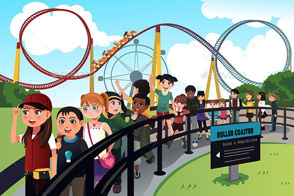 GraphicRiver Children Waiting in Line for a Roller Coaster Ride 10413481 GraphicRiver Children Waiting in Line for a Roller Coaster Ride 10413481