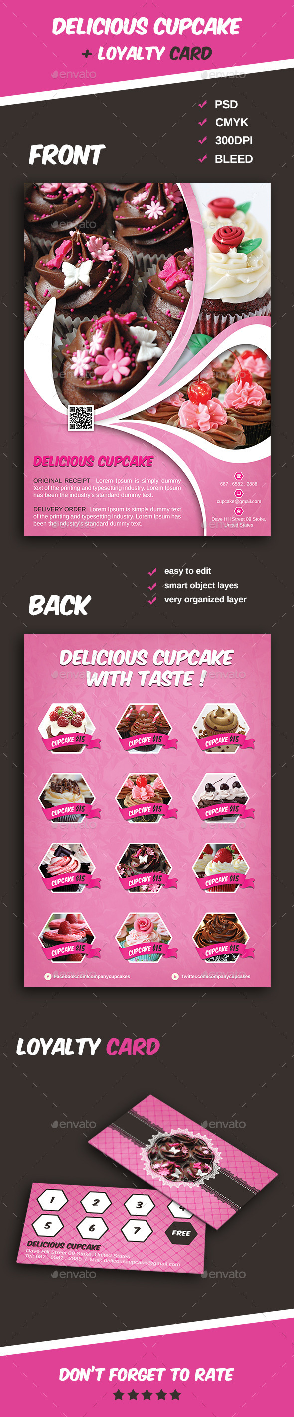 Delicious Cupcake Menu Flyer + Loyalty Card