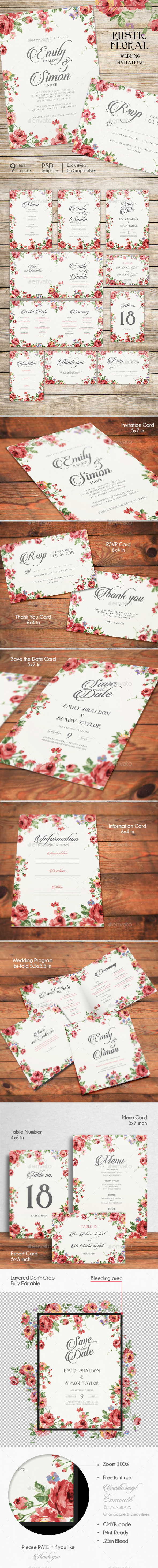 GraphicRiver Rustic Floral Wedding Invitations 10358801 GraphicRiver Rustic Floral Wedding Invitations 10358801