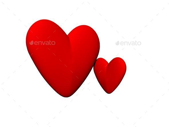 Two red hearts - 3d render (Misc) Photo Download