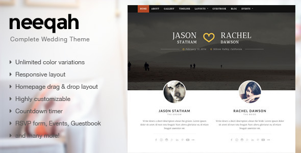 ThemeForest Neeqah Responsive Wedding WordPress Theme 10365811