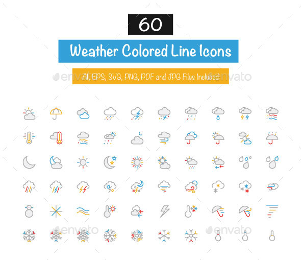 GraphicRiver 60 Weather Colored Line Icons 10427327 GraphicRiver 60 Weather Colored Line Icons 10427327