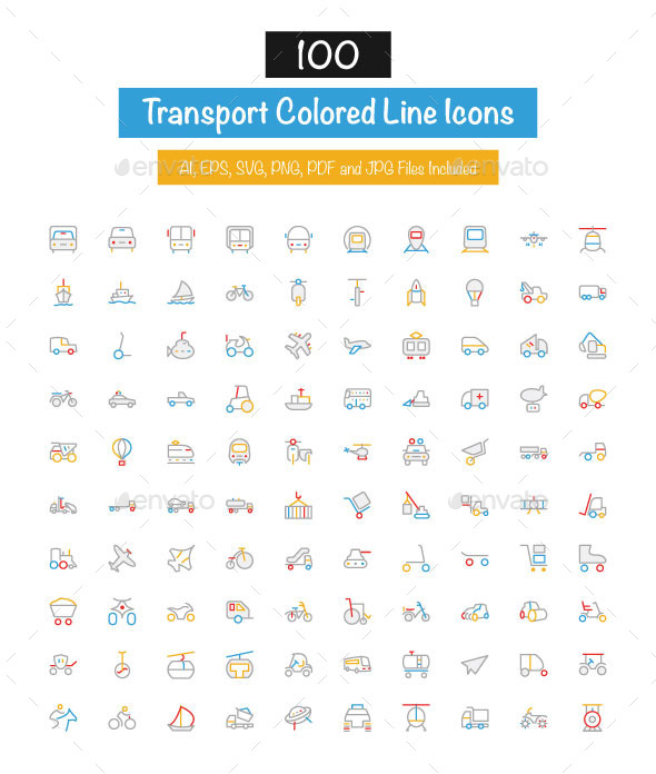 GraphicRiver 100 Transport Colored Line Icons 10427491 GraphicRiver 100 Transport Colored Line Icons 10427491