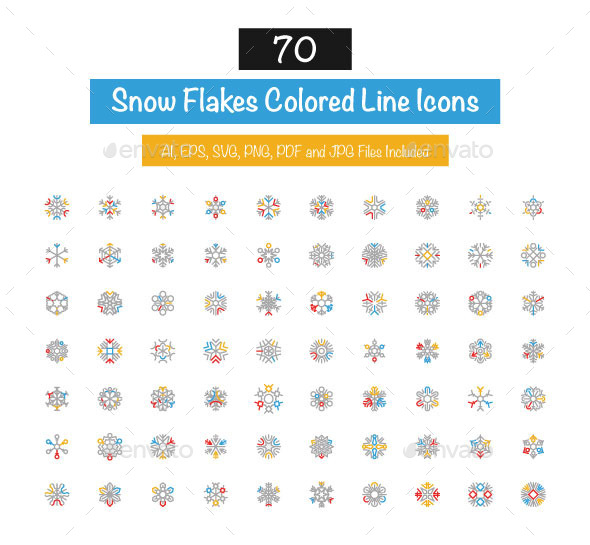 GraphicRiver 70 Snow Flakes Colored Line Icons 10427521 GraphicRiver 70 Snow Flakes Colored Line Icons 10427521