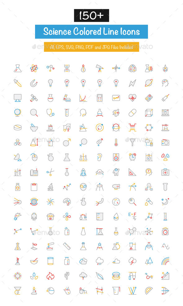 GraphicRiver 150& Science Colored Line Icons 10427551 GraphicRiver 150& Science Colored Line Icons 10427551