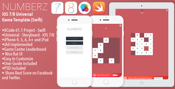 CodeCanyon NUMBERZ Full iOS Universal Game Template Swift 10430248