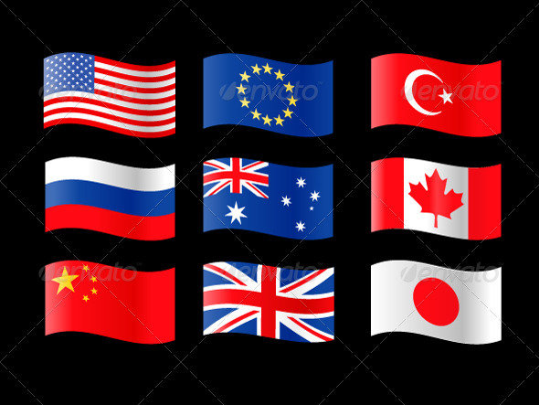 Nine Country Flags