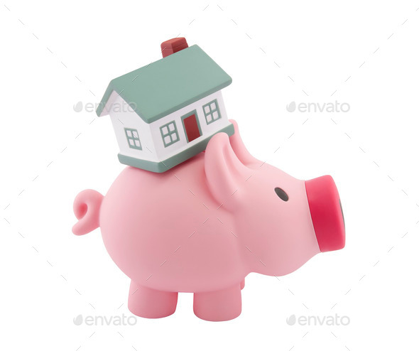 Piggy bank and small house with clipping path (Misc) Photo Download