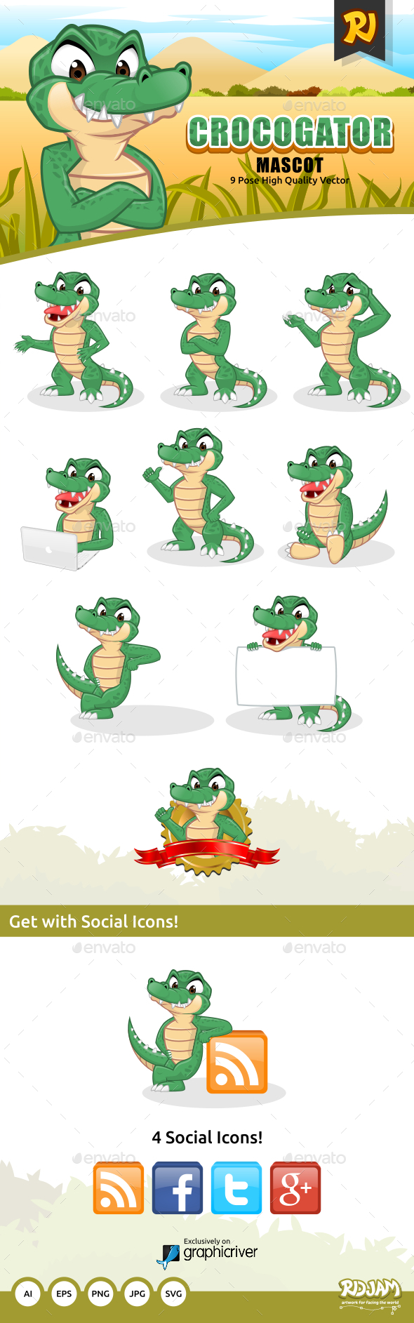 GraphicRiver Crocogator Mascot 10437449 GraphicRiver Crocogator Mascot 10437449