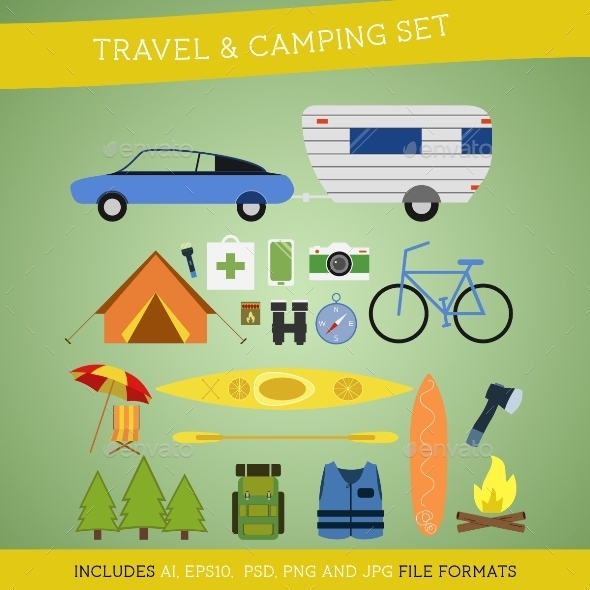 GraphicRiver Set of Camping and Travel Elements 10438373 GraphicRiver Set of Camping and Travel Elements 10438373