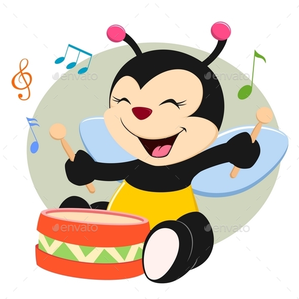 GraphicRiver Baby Bee Playing Drum 10443701 GraphicRiver Baby Bee Playing Drum 10443701