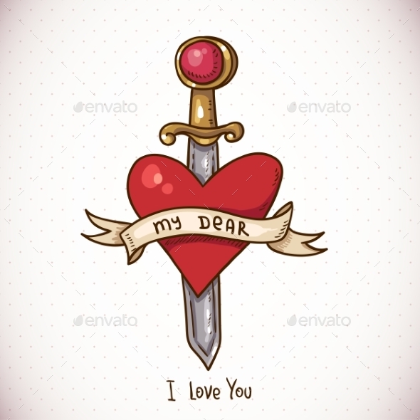 GraphicRiver Sword Ribbon and Heart 10444688 GraphicRiver Sword Ribbon and Heart 10444688