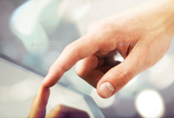 hand touching tablet (Misc) Photo Download