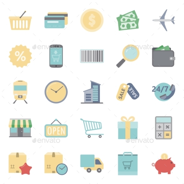 Sales and Shopping Flat Icons Set Sales and Shopping Flat Icons Set