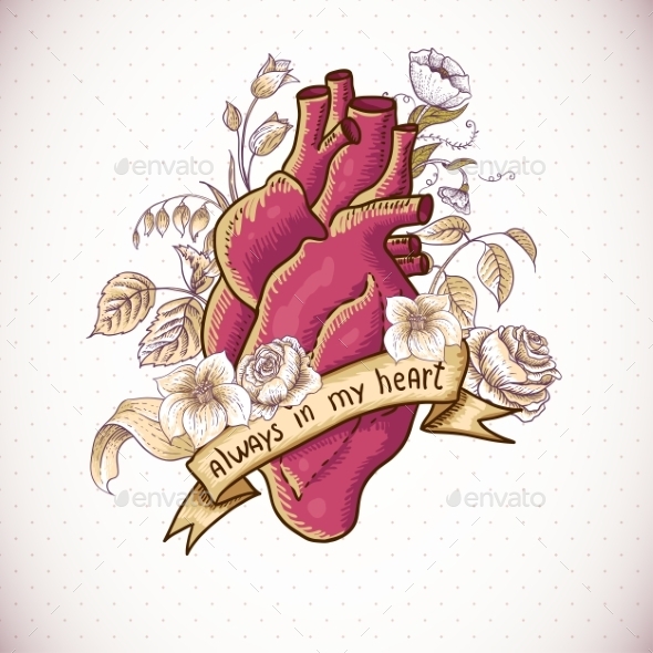 GraphicRiver Vintage Floral Greeting Card with Roses and Heart 10444740 GraphicRiver Vintage Floral Greeting Card with Roses and Heart 10444740