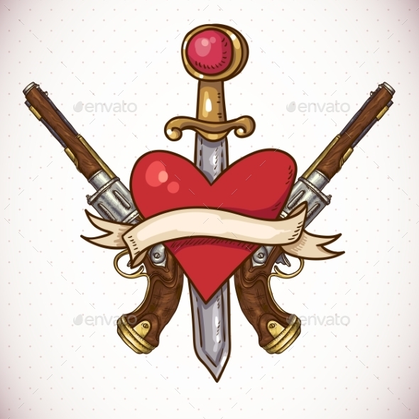 GraphicRiver Sword with Guns and Ribbon 10444766 GraphicRiver Sword with Guns and Ribbon 10444766