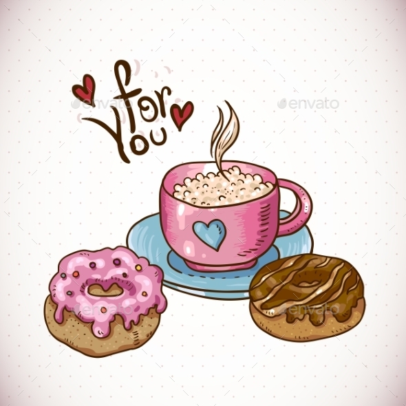 GraphicRiver Greeting Card with a Cup of Coffee and Donuts 10444899 GraphicRiver Greeting Card with a Cup of Coffee and Donuts 10444899