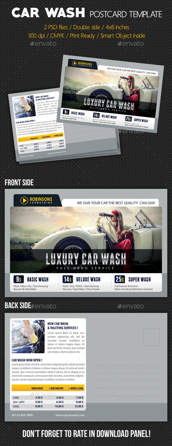 Car Wash Postcard Template V03 (Cards & Invites)