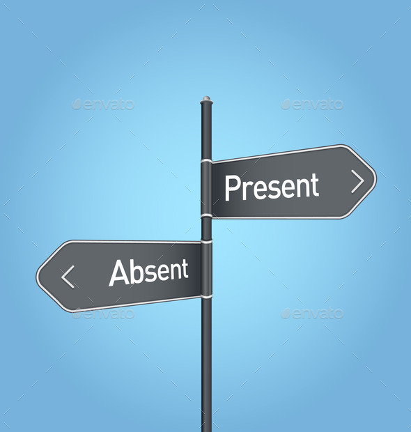 Present vs absent choice road sign on blue background (Misc) Photo Download