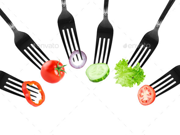 Fruits and vegetables on fork (Misc) Photo Download