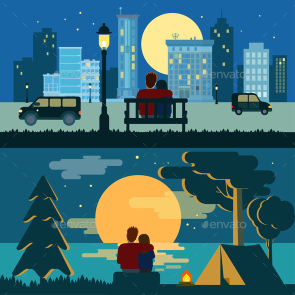 GraphicRiver Couple Dating Night Landscapes 10447216 GraphicRiver Couple Dating Night Landscapes 10447216