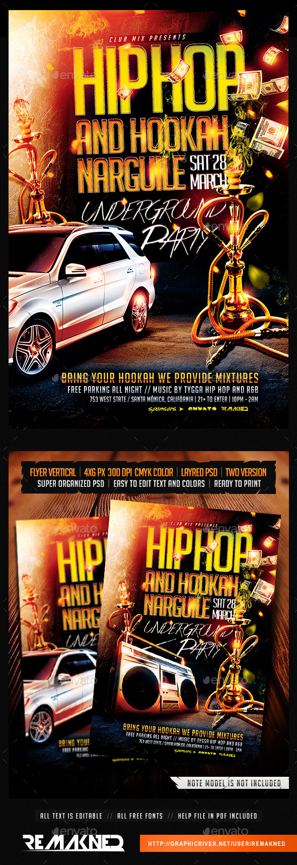 Hip Hop And Hookah Narguile | Flyer Template PSD (Flyers)