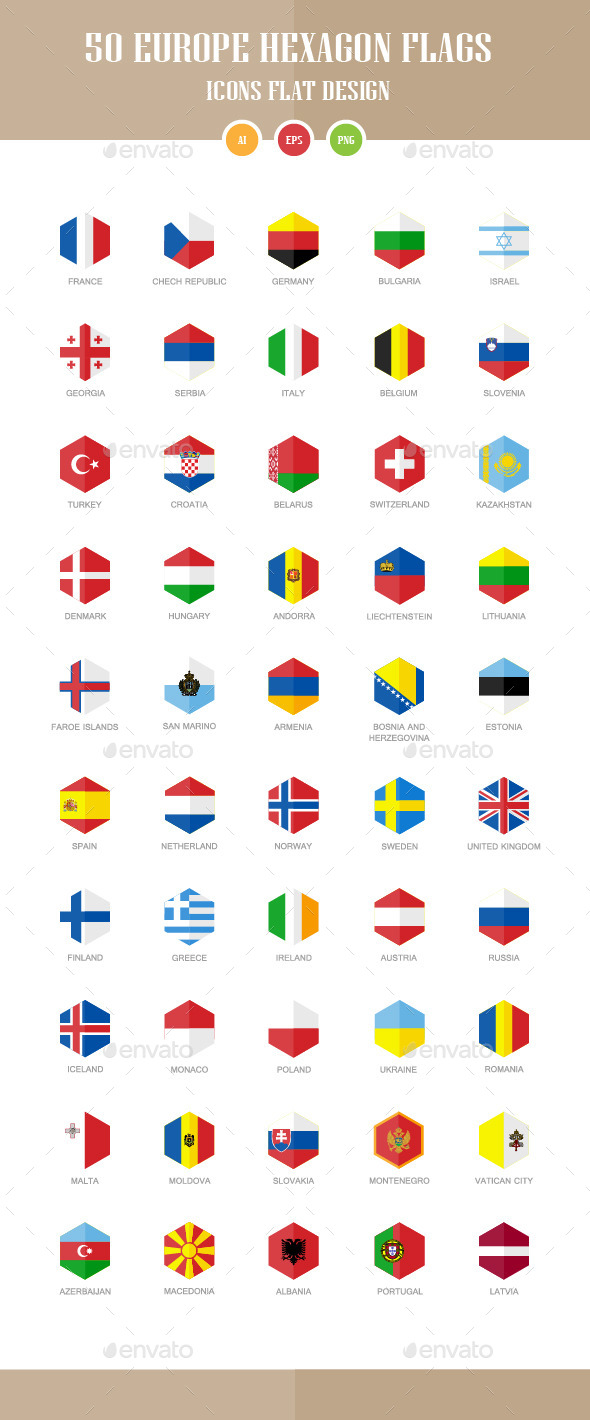 GraphicRiver 50 Europe Flag Icons Hexagon Flat Design 10448996 GraphicRiver 50 Europe Flag Icons Hexagon Flat Design 10448996