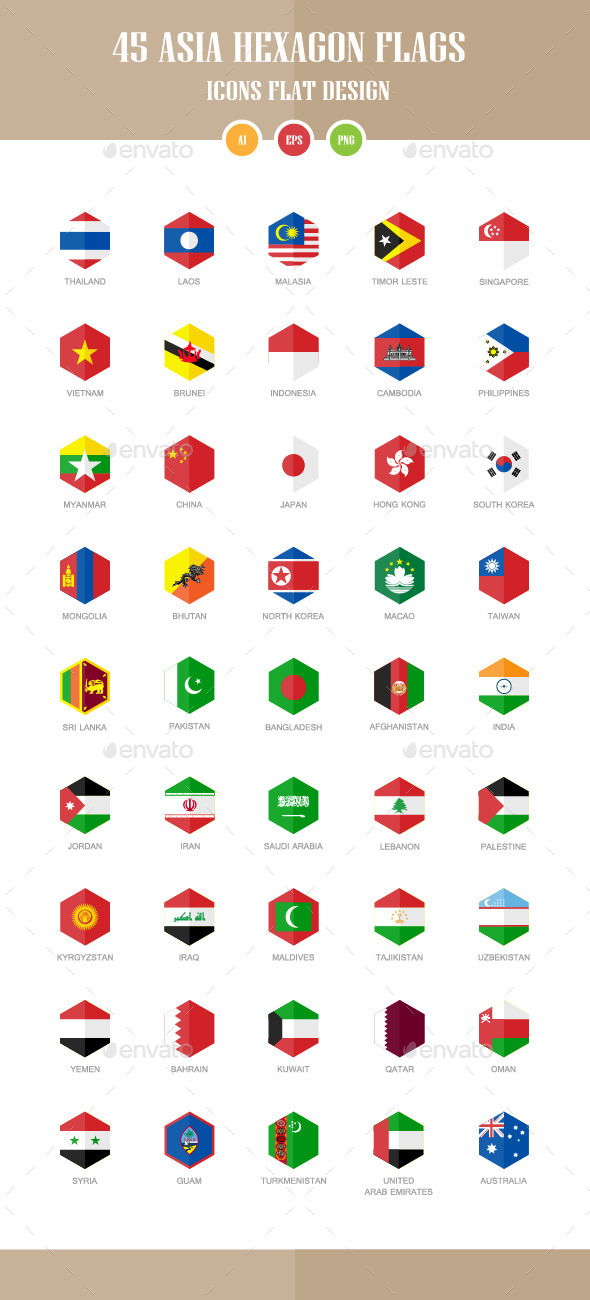 GraphicRiver 45 Asia Flag Icons Hexagon Flat Design 10450470 GraphicRiver 45 Asia Flag Icons Hexagon Flat Design 10450470