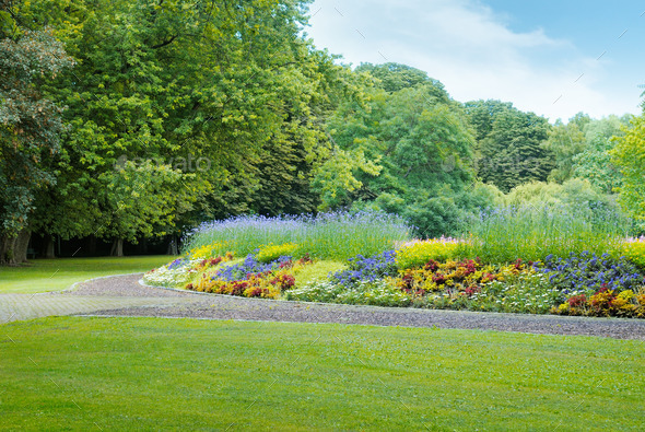 summer park with beautiful flowerbeds (Misc) Photo Download