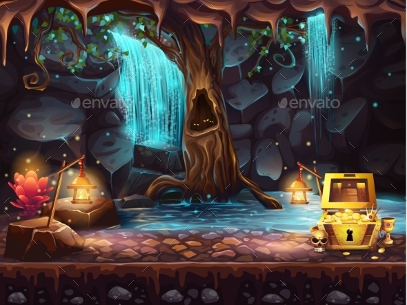 GraphicRiver Fantasy Cave with a Waterfall 10462173 GraphicRiver Fantasy Cave with a Waterfall 10462173