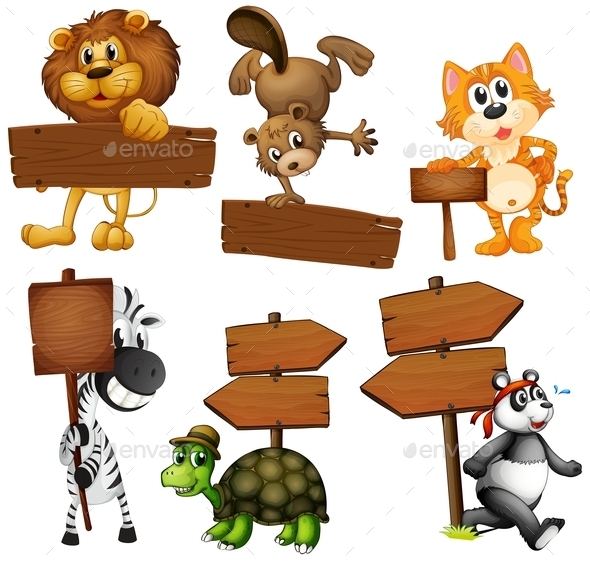 GraphicRiver Animals with Signboards 10474349 GraphicRiver Animals with Signboards 10474349