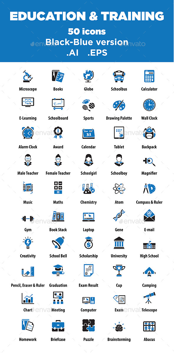 GraphicRiver Education & Training Icons Black Blue version 10474847 GraphicRiver Education & Training Icons Black Blue version 10474847