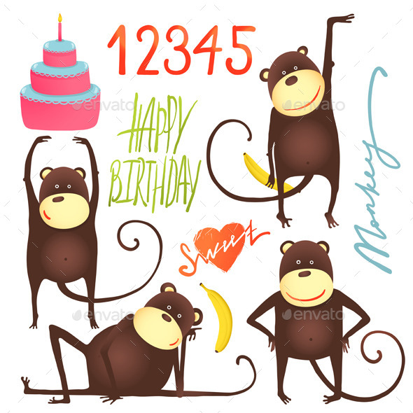 GraphicRiver Monkey Fun Cartoon with Happy Birthday Lettering 10476877 GraphicRiver Monkey Fun Cartoon with Happy Birthday Lettering 10476877