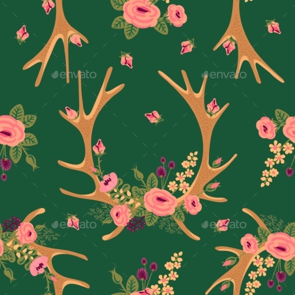 GraphicRiver Deer Antlers with Flowers Pattern 10477423 GraphicRiver Deer Antlers with Flowers Pattern 10477423
