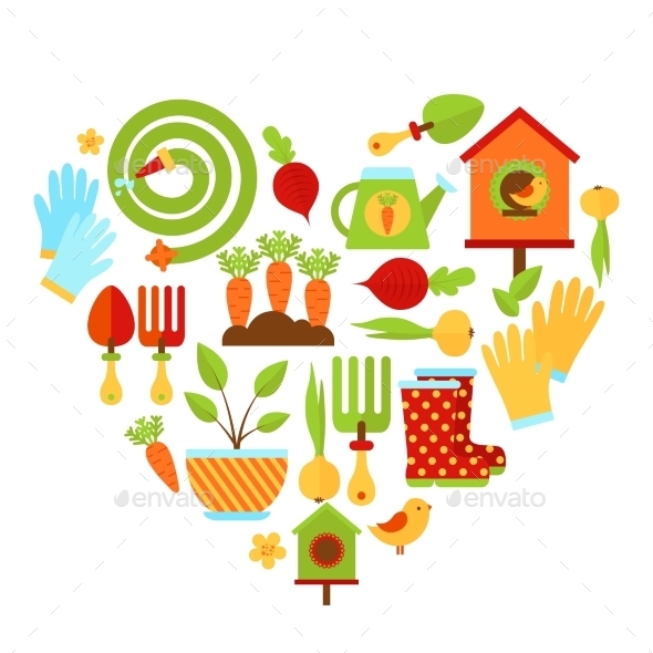 Garden Elements in Heart Shape Garden Elements in Heart Shape