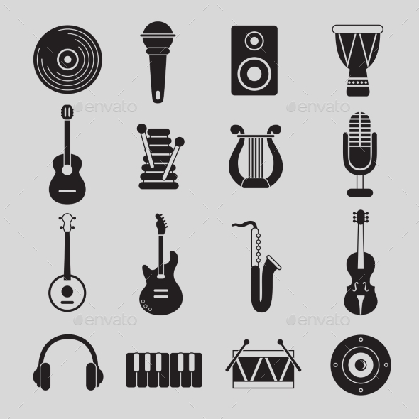 GraphicRiver Set of Black and White Musical Instruments 10477501 GraphicRiver Set of Black and White Musical Instruments 10477501