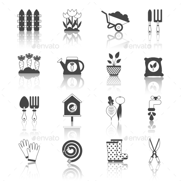 GraphicRiver Set of Black and White Isolated Garden Icons Vect 10477524 GraphicRiver Set of Black and White Isolated Garden Icons Vect 10477524