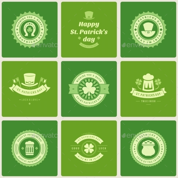 Typographic Saint Patrick s Day Retro Badges Typographic Saint Patrick s Day Retro Badges