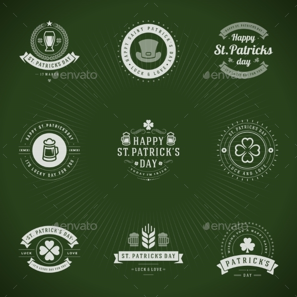 Typographic Saint Patrick s Day Retro Badges Typographic Saint Patrick s Day Retro Badges