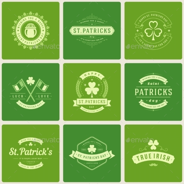 Typographic Saint Patrick s Day Retro Badges Typographic Saint Patrick s Day Retro Badges
