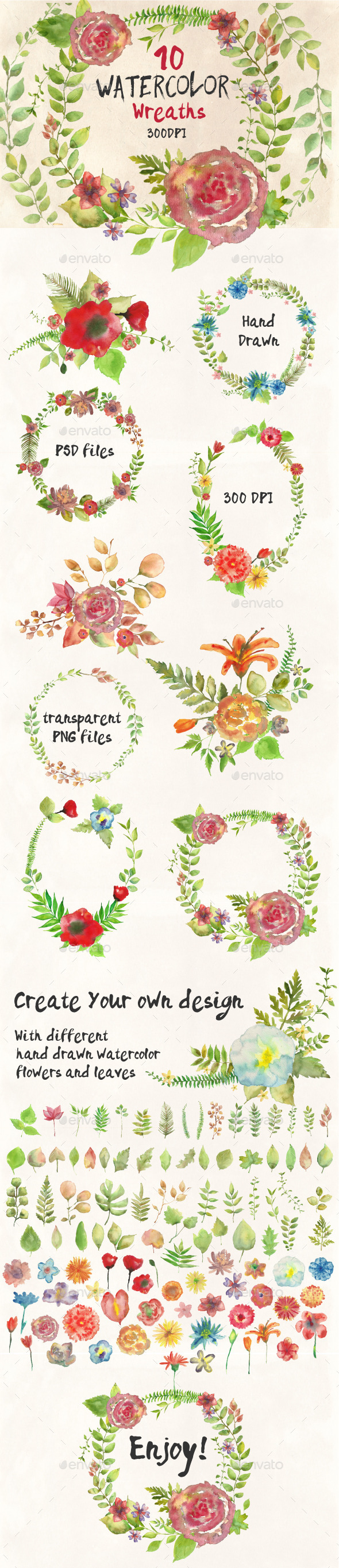 GraphicRiver Watercolor Wreathes and Bouquets 10482374 GraphicRiver Watercolor Wreathes and Bouquets 10482374