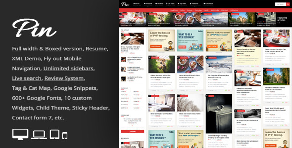 Pin = Grid Personal Magazine / CV Resume WP Theme