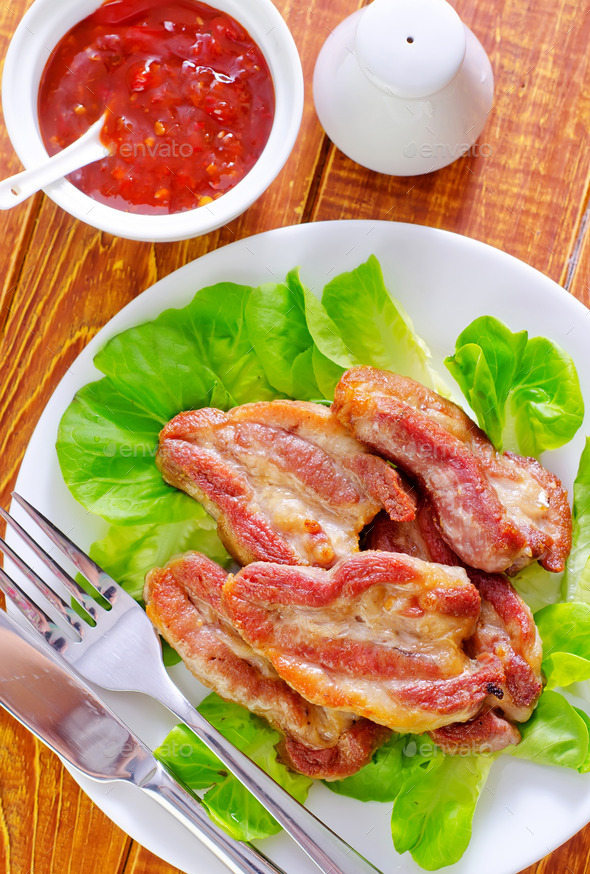 fried meat with sauce and asparagus (Misc) Photo Download