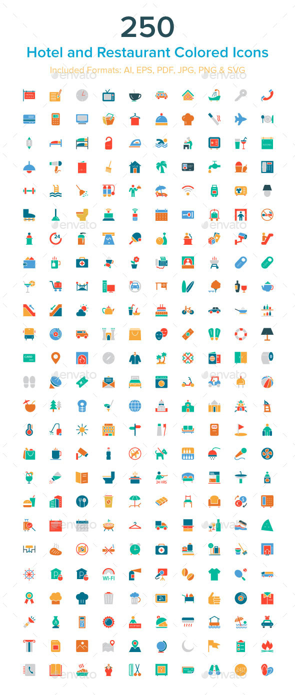 GraphicRiver 250 Hotel and Restaurant Colored Icons 10485707 GraphicRiver 250 Hotel and Restaurant Colored Icons 10485707
