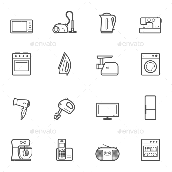 GraphicRiver Set of Home Appliances and Electronics Icons 10488024 GraphicRiver Set of Home Appliances and Electronics Icons 10488024