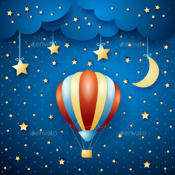 GraphicRiver Night Landscape with Hot Air Balloon 10488693 GraphicRiver Night Landscape with Hot Air Balloon 10488693