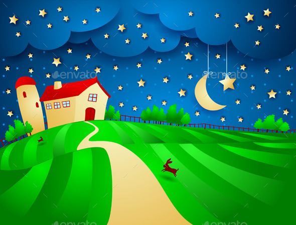 GraphicRiver Night Background with Farm 10489198 GraphicRiver Night Background with Farm 10489198