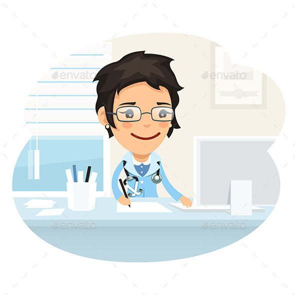 GraphicRiver Woman Doctor Character Sitting at the Desk 10489199 GraphicRiver Woman Doctor Character Sitting at the Desk 10489199